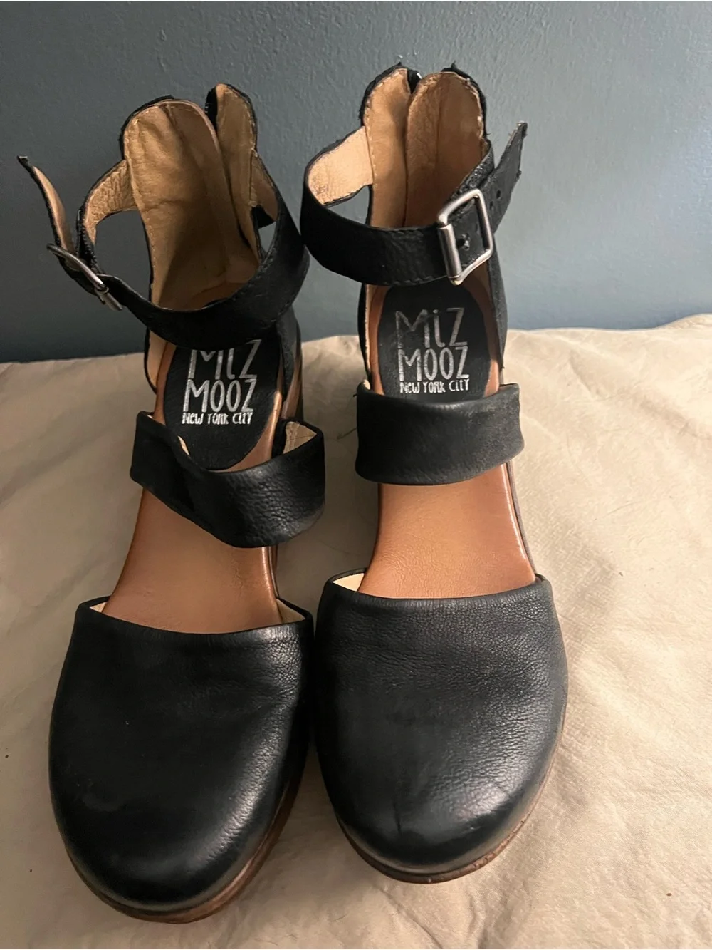 Miz Mooz Black leather Wedge Sandals size 39